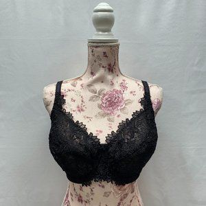 Crème Brale'e sz:40D Black Floral Patterned Sheer Lace Unpadded Clasp Back Bra